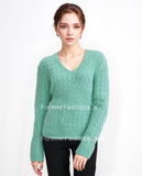 Green V-Neck Cable Knit Jumper