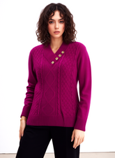 Fuchsia Four Button Cable Knit Jumper