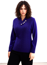 Purple Four Button Cable Knit Jumper