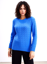 Blue Round Neck Cable Knit Jumper