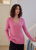 Pink V-Neck Cable Knit Jumper
