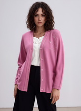 Pink V-Neck Button Pocket Cardigan
