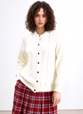 Cream Round Neck Cardigan