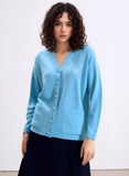 Blue V-Neck Button Pocket Cardigan