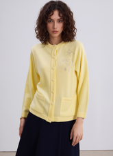 Yellow Round Neck Button Pocket Cardigan