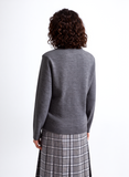 Grey Round Neck Button Cardigan