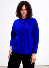 Royal Blue Round Neck Button Pocket Cardigan