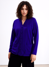 Purple V-Neck Button Pocket Cardigan