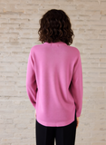 Pink Round Neck Button Pocket Cardigan
