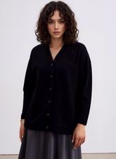 Black V-Neck Button Two Pocket Cardigan