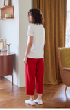 Red Cropped Cotton Trouser