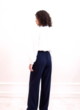 Navy Wide Leg Trousers with Elastic Waist