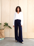 Navy Wide Leg Trousers with Elastic Waist