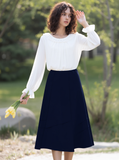 Navy Lined Elasticated A-Line Skirt