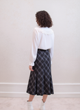 Grey & Black Elasticated Lined A-Line Checked Tartan Skirt