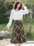 Grey & Yellow Elasticated Lined A-Line Checked Tartan Skirt