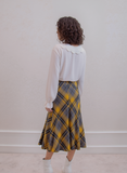 Grey & Yellow Elasticated Lined A-Line Checked Tartan Skirt