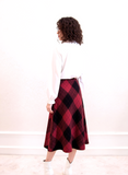 Red Elasticated Lined A-Line Checked Tartan Warm Skirt