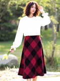 Red Elasticated Lined A-Line Checked Tartan Warm Skirt