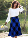 Blue Elasticated Lined A-Line Checked Tartan Warm Skirt