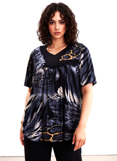 Grey Leopard Print Short Sleeves Top