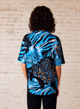 Blue Leopard Print Short Sleeves Top