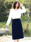 Navy Elasticated Straight Skirt