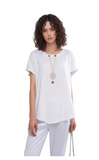 Women's Relaxed Necklace Fit White Short Sleeve Top - Soft Slouchy Everyday Tunic Blouse for Comfort & Style