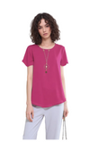 Women's Necklace Magenta Soft Feel Short Sleevee with Curved Hem - Casual & Comfortable Round Neck Top