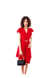 Chic Red V-Neck Flutter Sleeve A-Line Mini Dress for Women - Stylish Party & Cocktail Attire with Belt