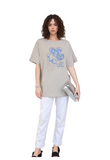 Women's Oversized Greige Sequin Love Heart T-Shirt - Casual Loose Fit Top