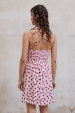 Chic Pink Polka Dot Halter Neck Mini Dress for Women - Sleeveless A-Line Summer Party & Casual Attire