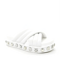 White Chunky Platform Studded Sliders