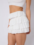 White Multi Layered Frill Slinky Mini Skirt & Crop Top Co-ord Set