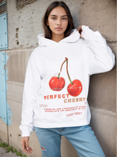 White Perfect Cherry Graphic Print Hoodie