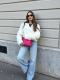 White Thick Faux Fur Paneled Layered Jacket