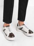 White & Black Studded Lace-Up Trainers