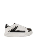 White & Black Studded Lace-Up Trainers