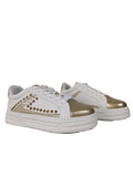 White & Gold Studded Lace-Up Trainers