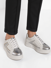 White & Silver Studded Lace-Up Trainers