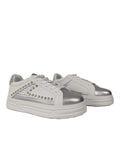 White & Silver Studded Lace-Up Trainers