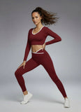 Wine Crop Top & High-Waist Leggings Gym & Yoga Activewear Set