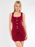 Wine Longline Button Through Waistcoat & Mini Skirt Co-ord