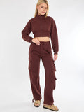 Women's Chocolate Brown Crop Jacket & Cargo Pants Set