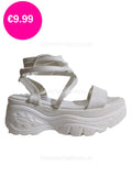 White Ankle Strap Lace Up Chunky Sandals