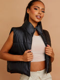 Black PU Down Fill Padded Cropped Gilet
