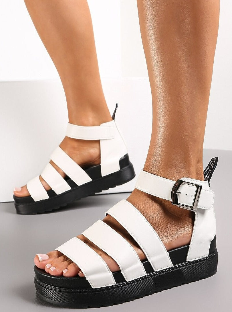 White Chunky Platform Strap Buckle Sandal