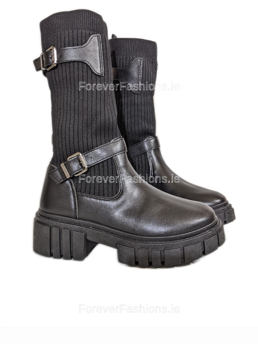 Black boots best sale calf length