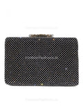 Black Diamante Embellished Diamond Design Clutch Bag