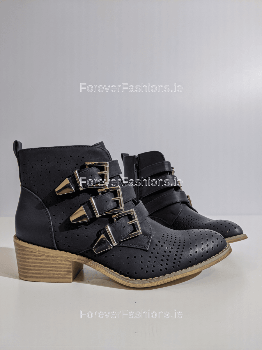 Triple buckle ankle sales boots